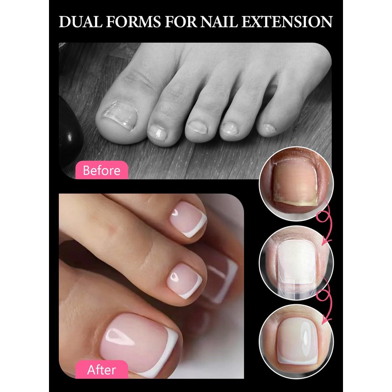 TOROKOM Poly Gel Nail Forms for Toes, Long Square Dual