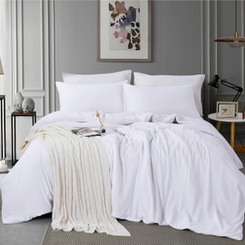 ALAZURIA Twin Size Duvet Cover - 2 Piece Bedding Set (1 Duvet Cover & 1 Pillow Case) Soft Prewashed Comforter Cover w/Zipper Closure & Corner Ties - No Comforter (90" X 68", White)