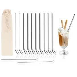 com-four® drinking straw, cocktail spoon, stainless steel, straw, stirring spoon with cleaning brush