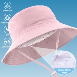 Windproof Lightweight Baby Sun Hat - UPF 50+ Bucket Hat with Wide Brim | Adjustable Strap&Chin Tie, Foldable for Beach, Hiking 0-7years Pink
