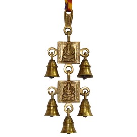 JMD Handcrafted Shubh Labh God Ganesha/Ganesha Wall Hanging Bell Brass Metal Door Decoration, Shri Ganesh & Laxmi Ji -5Bells, Multicolor, 2-PATTABELL