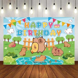 Obussgar Capybara Party Decorations - Happy Birthday Backdrop Supplies for Party Decoration