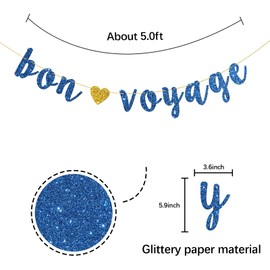 Bon Voyage Banner, Moving Away, Going Away, Graduation, Retirement, Travel Theme Party Decorations, Navy Blue Glitter