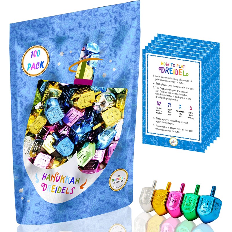 The Dreidel Company 100-Pack Metallic Multi-Colored Dreidels for Hanukkah with