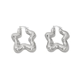 Chunky Star Hoop Huggie Statement Earrings for Women Teen Girls,14K Gold Plated Irregular Geometric Hoop Earrings Party Prom Vintage Jewelry Gift (Silver)