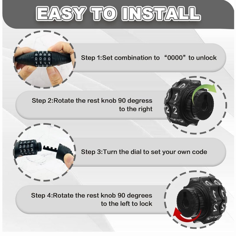 Fioria Bicycle Cable Lock Bicycle Cable Locks Security 4-Digit Resettable