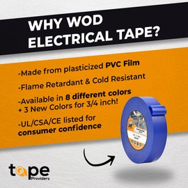 WOD ETC766 Professional Grade General Purpose Blue Electrical Tape UL/CSA Listed core. Vinyl Rubber Adhesive Electrical Tape: 2 inch X 66 ft. - Use at No More Than 600V & 176F (Pack of 1)