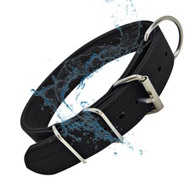 Large Dog Collar with Heavy Duty Double Buckle & D Ring | Vinyl Coated, Custom Fit, Adjustable Biothane Dog Collar (Black, L)