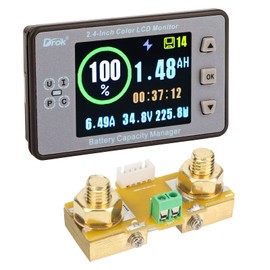 DROK Battery Monitor, DC 8-100V 300A Charge Discharge Split Type Coulometer 12V 24V 36V 48V 60V Coulometer Watt Meter, Capacity Percentage Time Power Voltmeter Ampmeter for RV Solar Panel Golf Cart