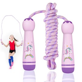TZQFROCE Children's Skipping Rope with Wooden Handle Skipping Rope Children 8 Years Unicorn Speed Rope Gifts Children for Boys Girls Friends School Lawn - 260 cm