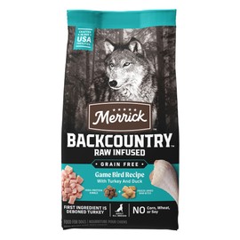 Merrick Backcountry Grain Free Dry Adult Dog Food, Kibble With Freeze Dried Raw Pieces, Game Bird Recipe - 4.0 lb. Bag