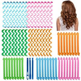 64 Pcs Wave Hair Curlers Magic Styling Kit Water Ripple Spiral Curls No Heat Rollers 2 Hooks Dividers Formers For Women Lady Long Hair Diy Curler With Hook