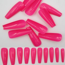 100pc Colored Long Coffin False Nails Artificial Acrylic Tips Ballerina Shape XL Press on Fake Nails Manicure Fingernail DIY Decor for Women Girls (Rose Red)