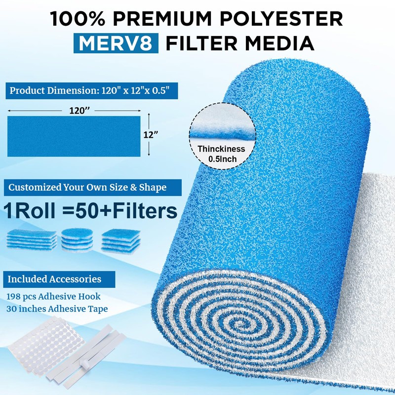 Air Vent Filters Roll, 120" x 12" Cut to Fit