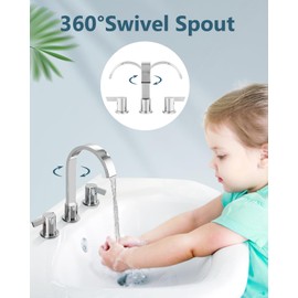 Aolemi Bathroom Faucets 3 Hole,8 Inch Widespread Waterfall Bathroom Sink Faucet,2 Handles Vanity Faucet with Pop-up Drain and Supply Hose,Polish Chrome