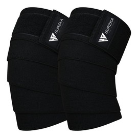 BURZKA Knee Wraps Rodilleras Venda Compresion Elastica Gym Profesionales Para Levantamiento de Peso Par (Negro)