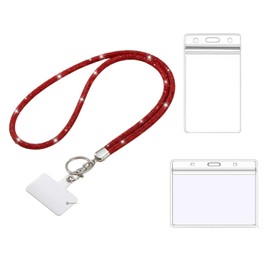Fashion Sparkle Crystal Rhinestone Neck Lanyard,Bling Badge Holder with 2PCS ID Card Holders,Vertical and Horizontal,Bonus 1 Phone Patch (Red)