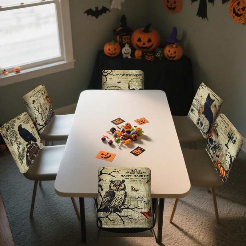 Moukeren 6 Pcs Halloween Chair Cover Set Gothic Halloween Decor