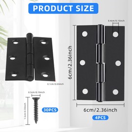 4 Pack 3 Inch Black Door Hinges Stainless Steel Folding Bifold Butt Cabinet Hinges, Interior Door Hinges for Doors, Cabinets, Cupboards, and Wooden Boxes with Mounting Screws