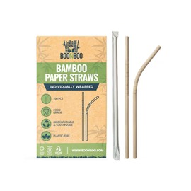 BOONBOO Bamboo Paper Straws, Individually Wrapped, Bendable, PFAS-Free, 200 Counts