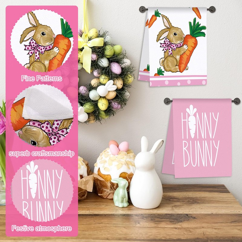 GAROMIA Easter Tea Towel, Pack of 2, Rabbit Ear, Easter