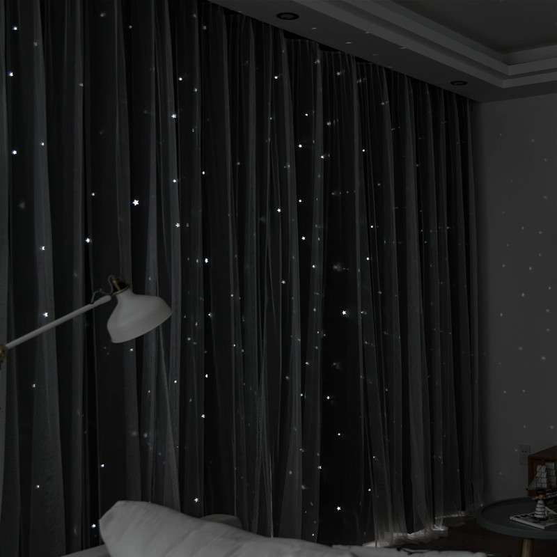 Kinryb Black Star Cutout Blackout Curtains Double Layer Curtains with