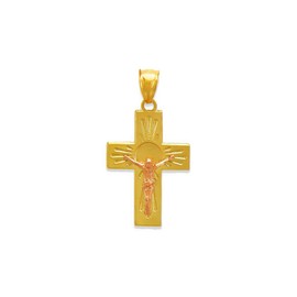 TOUSIATTAR 14K Gold Jesus Cross Pendant - Luxury White CZ Catholic Christian Religious Necklace - Nice Jewelry Gift for Women and Men (Rose)