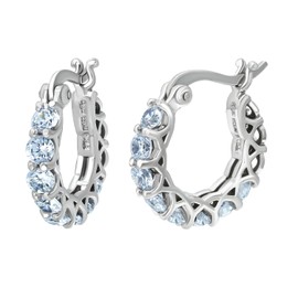 SEA OF ICE 925 Sterling Silver CZ Cubic Zirconia Amethyst and Garnet Round Huggie Hoop Earrings, 18mm, Metal Gemstone, blue topaz