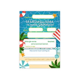 Minkocards 12 Invitation Cards for 10th Children's Birthday Swimming Pool Swimming Boys Girls Invitation Tenth Birthday