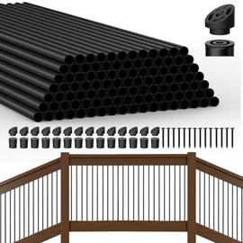 HYPERGIANT 105 Pack 26" Aluminum Deck Balusters,3/4" Round Deck Railing Spindles with Conectors and Screw,Hollow Metal Deck Balusters for Railing Fencing Porch,Black Deck Stair Spindles for Staircase