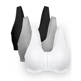 Bestform Women's 5006014 Comfortable Unlined Wireless Cotton Stretch Sports Bra with Front Closure, Grey | Black | White, 44