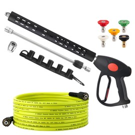 M MINGLE Pressure Washer Hose and Gun Kit, 25 FT Power Washer Hose with 5 Nozzle Tips and M22-14mm Fitting, Replacement for Ryobi, Simpson, Craftsman