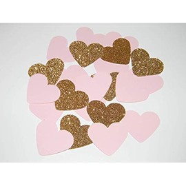 Pink & Gold Heart Confetti - 100 pieces - Pink/Gold Glitter Heart confetti - Wedding Valentines Birthday Baby Shower Party Decorations