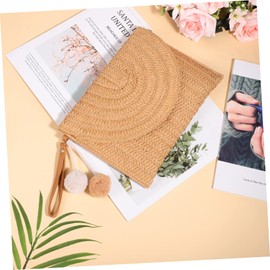 Baluue Chic Woven Rattan Straw Bag with Pom Pom Charms Versatile Envelope Clutch for Casual Beach Outings Vacation Essential for Stylish