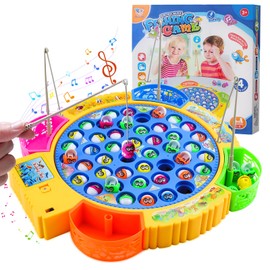 Qingning Fishing Game Fish Fishing Games Toy with 45 Fish and 4 Fishing Rods, Spinning Fishing Toy with Music Children, Children's Toy from 2 3 4 5 6 Years Toy Gift for Girls Boys