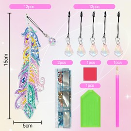 BDSHUNBF 12 PCS 5D Diamond Painting Bookmarks Feather, Arts and Crafts Kits for Kids 5D DIY Feather Diamond Art with Crystal Pendant, Bookmark DIY Craft Gifts Set for Children Adults Girls Woman