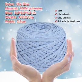 2 PCS 800g T-Shirt Yarn Elastic Fabric Crochet Cloth Yarn for DIY Knitting, 130 Yards Spaghetti Yarn Thick Knitting Yarn for Hand DIY Bag Basket Cushion Crocheting Projects,Home Decor(Sky Blue)