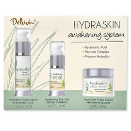 Deluvia HydraSkin Awakening System,Skin Care Set, Eye Gel, Facial Serum, Night Cream with Botanical Hyaluronic Acid, AHA, Vitamin C Serum, Organic Aloe Vera, Vitamin E and Essential Oils.