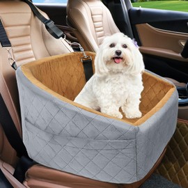 NEEZUKAR Dog Car Seat for Small Medium Dogs,Detachable Washable Dog Booster Seat Under 30lbs, Pet Car Seat Travel Bed with Storage Pockets and Dog Safety Belt(Grey/Brown)