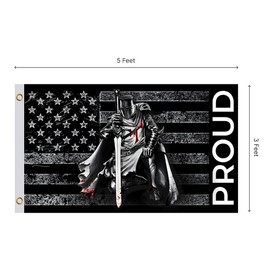 3x5 Feet American Flag With Templar Knights Flag with Two Brass Grommets - Proud Knight Decorations USA House or Home Wall Flags - Templar Flag Wall Decor For Outdoor/Indoor Room Man Cave