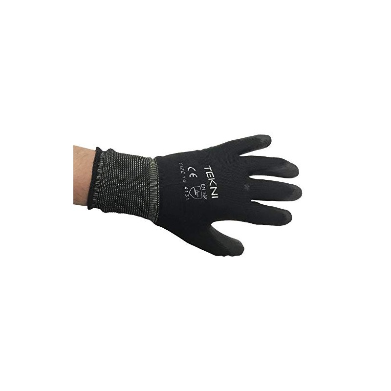 PES Black Nylon PU Palm Coated Glove, Pack 12 Pairs