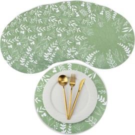 Tinlade 50 Pcs Paper Placemats 14 Inch Disposable Eucalyptus Leaves Round Placemats Seasonal Round Table Mats for Dining Decoration (Sage Green)