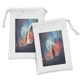 Ambesonne Fantasy Fabric Pouch Set of 2, Man Alone Under Vibrant Colored Reflections of Galaxy Planets Space Cosmos Art, Small Drawstring Bag for Toiletries Masks and Favors, 9" x 6", Multicolor