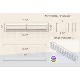 INTERNAL VENTS Door Vent for Interior Doors 16 7/8" x 3" - Two Sided Door Louvers | for Bathroom, Cabinet | Plastic air Vent Grille | Outer Dimensions 17 3/4" x 3 5/8" for 16 7/8" x 3" Opening (Gray)