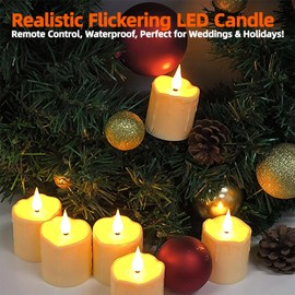 Elecphbo Flickering Flameless LED Candle Light with Remote Control, Rechargeable Battery, 4/6H Timer, Waterproof Design for Wedding, Christmas, Party Decor (5-8m Range)