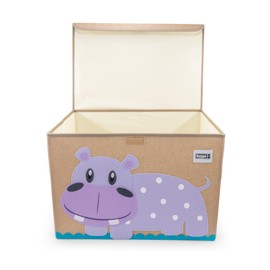 HYGGE + Animial Toy Storage Bin with Lid 20.8" x 13" x 13" Durable fabric & lightweight design. Great for storing toys, books, linens, games, clothing, baby products & more! (Hippo)