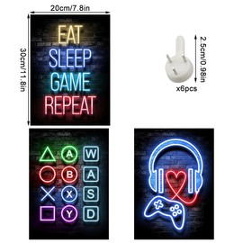 KiKiHong 3 Pcs With Frame Game Art Prints,Gaming Room Decor Wall Art,Gaming Wall Art for Bedroom for Boys Perfect for Teen Boys Room Playroom Bedroom Decor