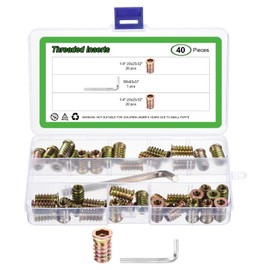 sourcing map 40Pcs 1/4"-20x25/32" Threaded Inserts Nuts, Zinc Alloy Hex Socket Drive Screw-in Nut Threaded Inserts with 1Pcs Hex Wrench, Wood Inserts Bolt Assortment Kit for Wood Furniture
