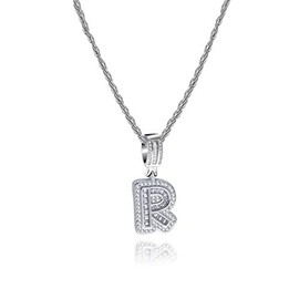 SBI Jewelry Silver R Initial Necklace for Women Alphabet A Silver Clear CZ Charm Necklace Men Boys Friends Family Brother Teacher Birthday Christmas