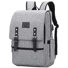 Vintage Backpack Anti Theft Laptop Backpack Men Women Business Travel Computer Backpack School College Bookbag Stylish Water Resistant Vintage Backpack with USB Port Fits 15.6 Inch Laptop Grey